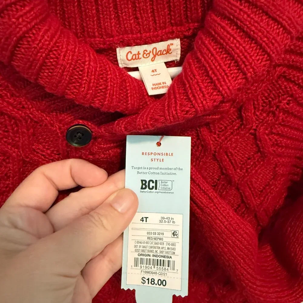 NWT Cat & Jack red cable knit sweater 4T - Picture 2 of 3